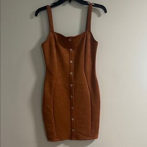 Brown Button-Front Mini Dress
